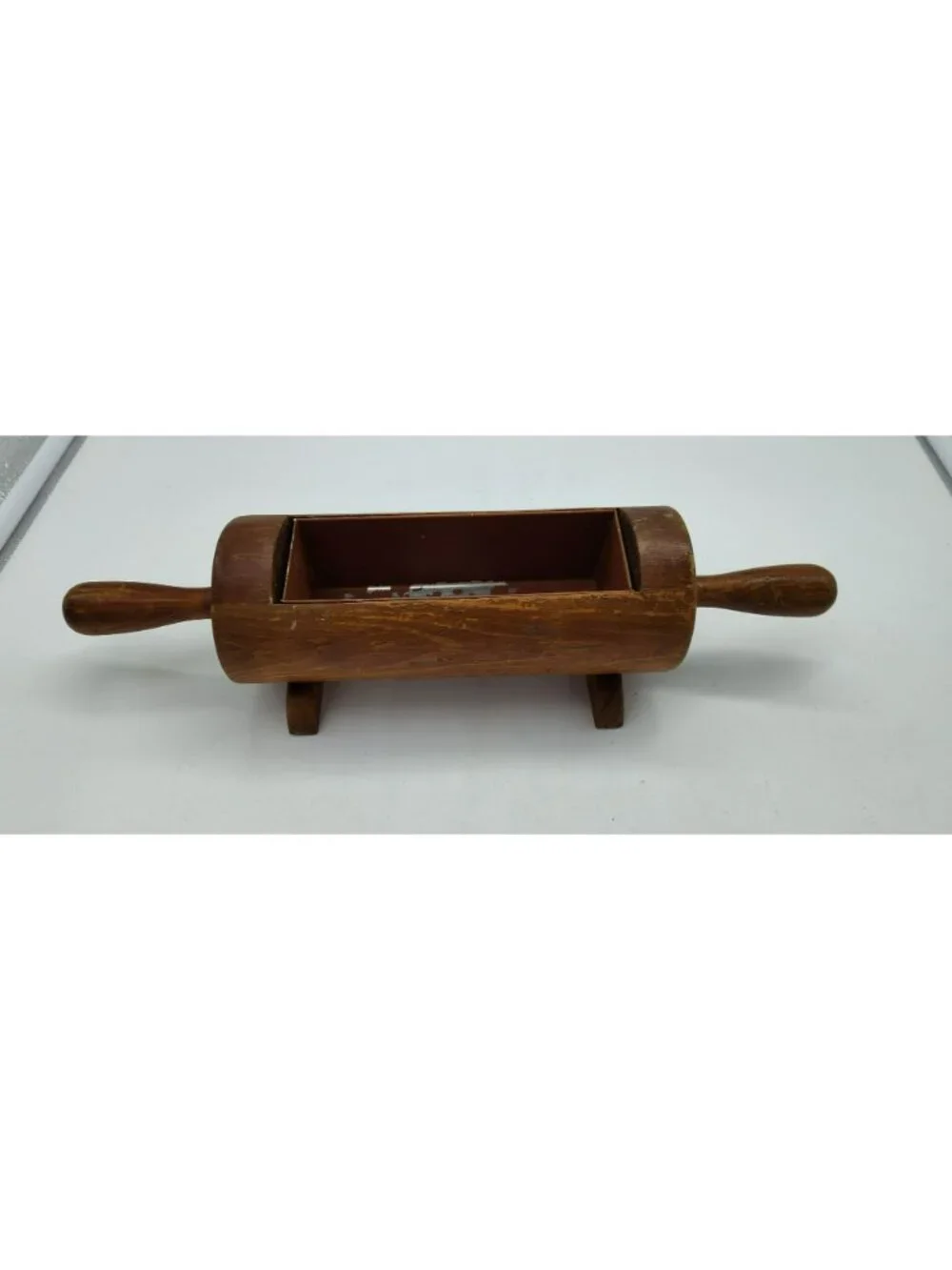 Vintage Wood Rolling Pin Planter or Recipe Card Holder, Painted Tin Insert, 14